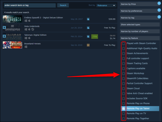 Steam Search restrito por recurso