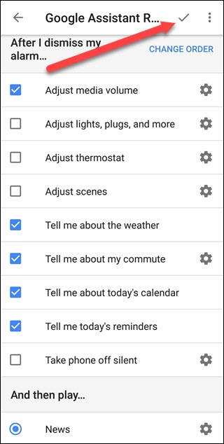 Opções de rotinas do Google Assistente no app Relógio do Android