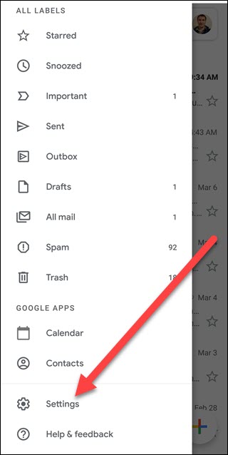 Menu do Gmail