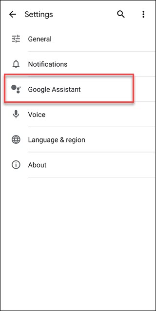 Configurações da Pesquisa Google com destaque para o Google Assistente