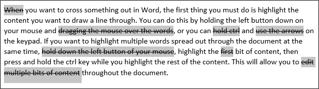 Palavras tachadas no Microsoft Word