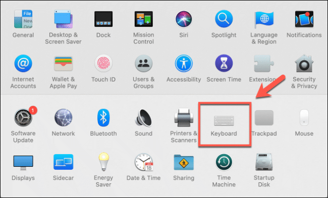 Clique na opção Teclado em Preferências do Sistema para personalizar as configurações do teclado macOS