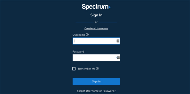 Tela de login para o provedor Spectrum TV