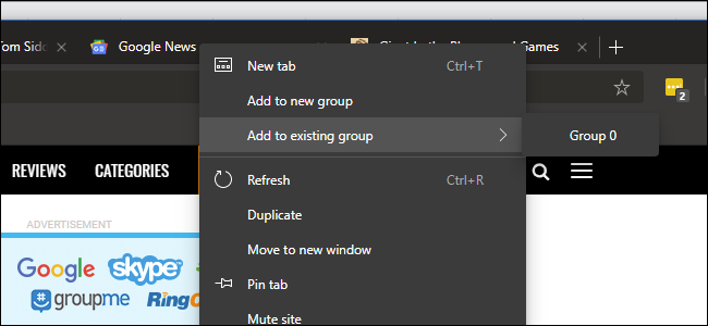 Submenu mostrando a opção de adicionar ao grupo existente
