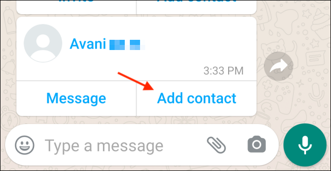 Toque em Adicionar contato no WhatsApp Android