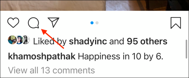 Toque no botão Comentários no Instagram para iPhone