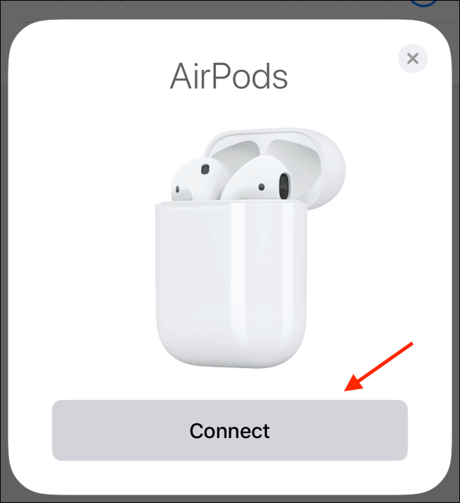 Toque em Continuar no pop-up AirPods