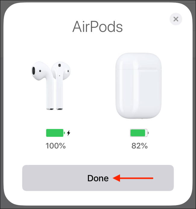 Toque em Concluído depois que os AirPods forem pareados