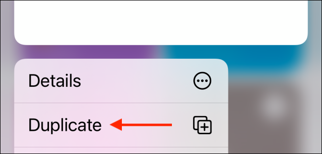 Toque em Duplicar na visualização do atalho