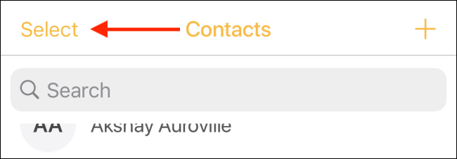 Toque no botão Selecionar na guia Contatos