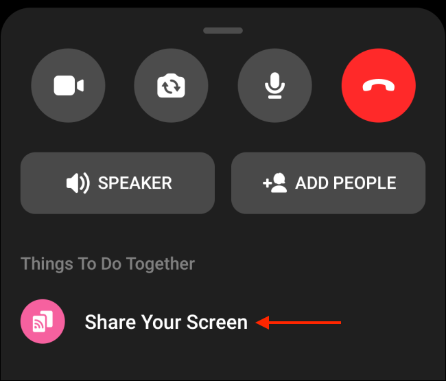 Toque em Compartilhar sua tela no Messenger para Android