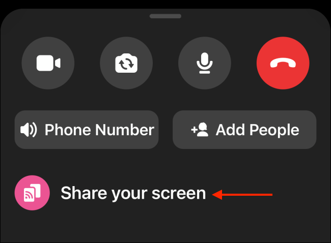 Toque em Compartilhar sua tela no Messenger para iPhone