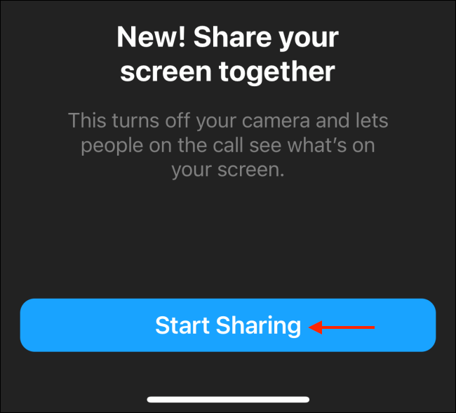 Toque em Iniciar Compartilhamento no Messenger para iPhone