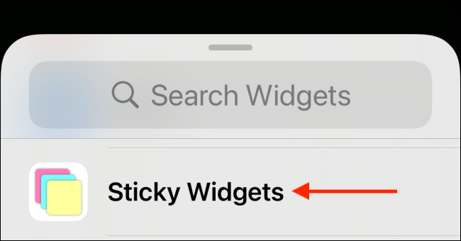 Toque em Sticky Widgets na lista de Widgets