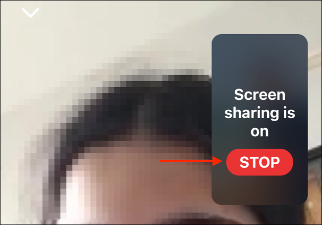 Toque em Parar para parar de compartilhar a tela no iPhone