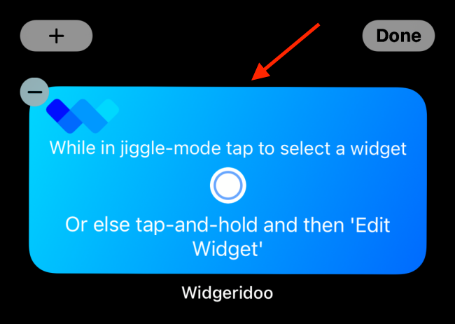 Toque no widget Widgeridoo após adicioná-lo