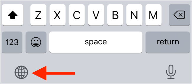 Toque e segure o ícone do globo no teclado