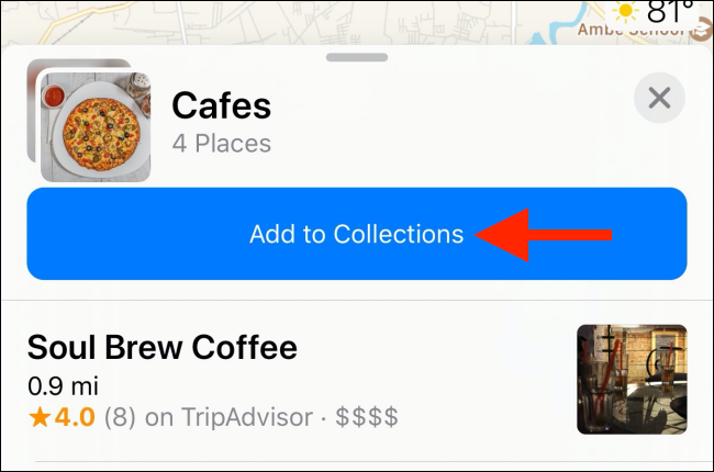 Toque em "Adicionar às coleções" para adicionar a coleção de outra pessoa à sua lista.