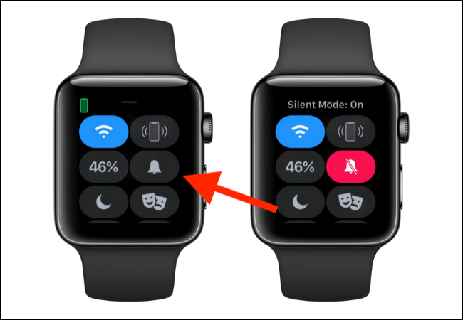 Toque no ícone do sino para ativar o modo silencioso no Apple Watch