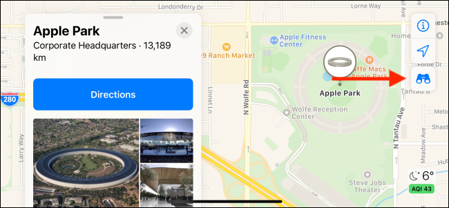 Toque no ícone dos binóculos para entrar na visualização em volta de qualquer local