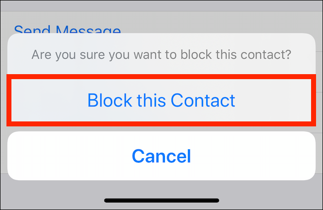 Toque em Bloquear este contato no pop-up