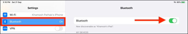 Toque em Bluetooth e ative o recurso Bluetooth