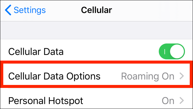 Toque em Opções de dados celulares em Configurações