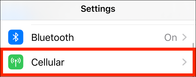 Toque na opção Celular no aplicativo Configurações