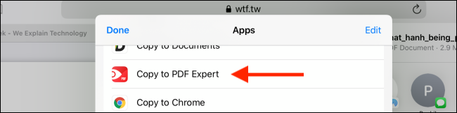 Toque na opção Copiar para PDF Expert