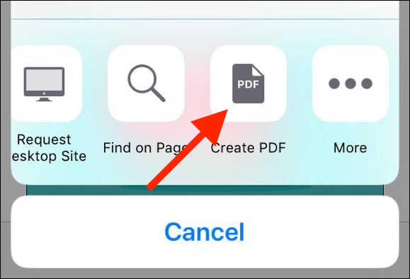 Toque em "Criar PDF" na barra de ações Compartilhar Planilha.