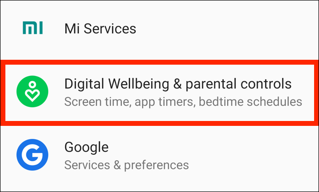 Toque em "Bem-estar digital e controles dos pais" nas configurações.
