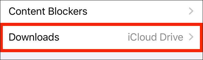 Toque na opção Downloads nas configurações do Safari