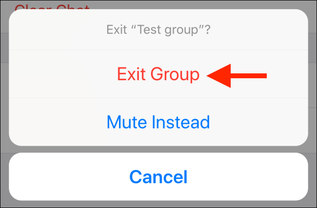Toque em "Sair do grupo" novamente no pop-up.