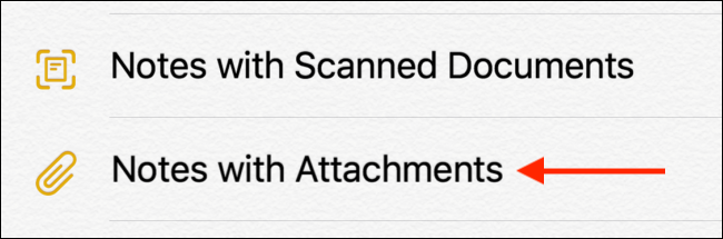 Toque na opção Notas com anexos
