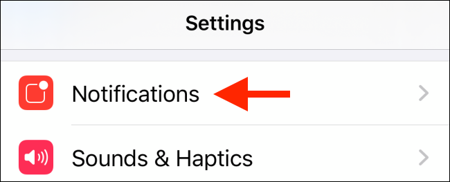 Toque em Notificações no aplicativo Configurações