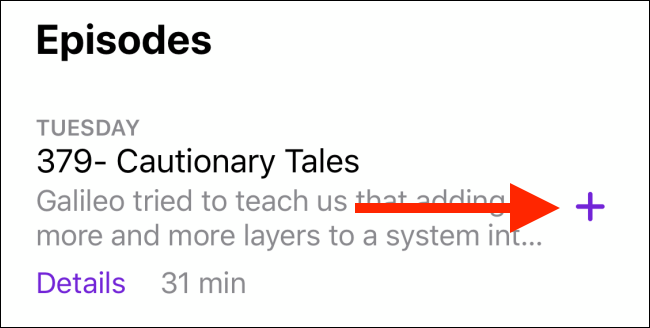 Toque no sinal de mais (+) para adicionar um podcast à sua Biblioteca.