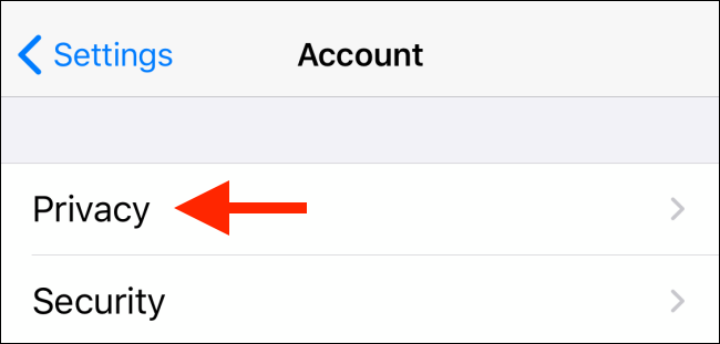 Toque em Privacidade da conta no iPhone