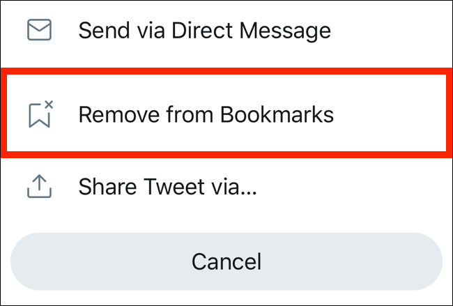 Toque em Remover dos favoritos para remover o tweet da página de favoritos