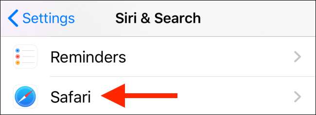 Toque no Safari na seção Siri e Pesquisa