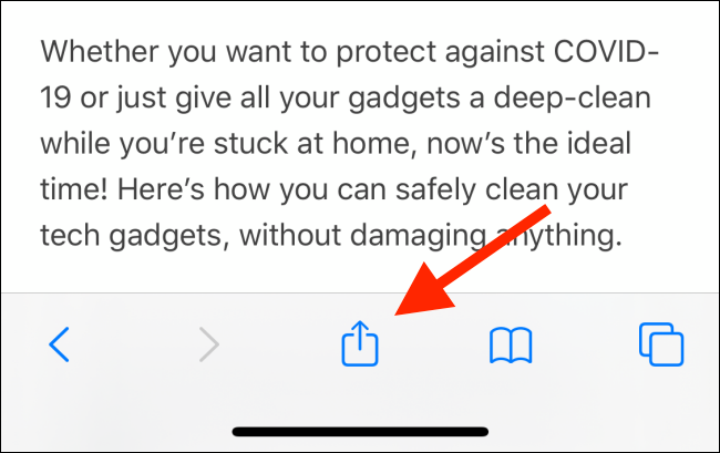 Toque no botão Compartilhar do Safari no iPhone