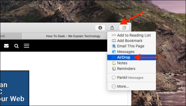 Toque no menu Compartilhar e selecione AirDrop no Mac