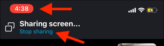 Toque no botão Parar de compartilhar no iPhone