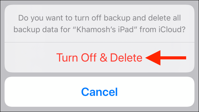 Toque em Desligar e Excluir para excluir o backup do iCloud