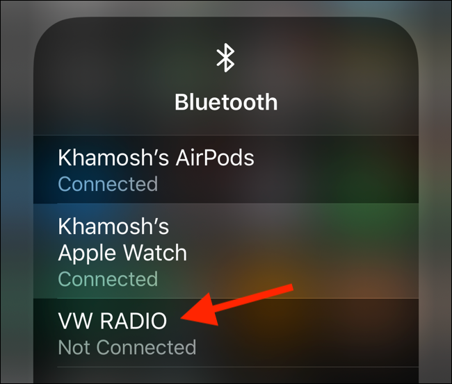 Toque em um dispositivo Bluetooth no painel para selecioná-lo