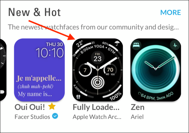 Toque em um mostrador de relógio no app Facer