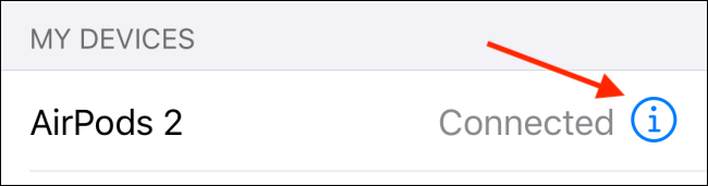 Toque no botão i próximo a AirPods