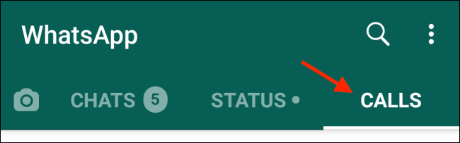 Toque em "Chamadas" na versão Android do WhatsApp.