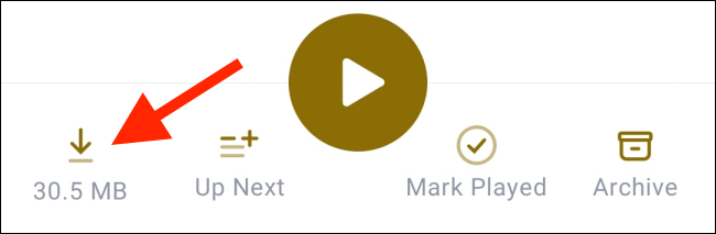 Toque no botão Download para salvar um episódio individual.