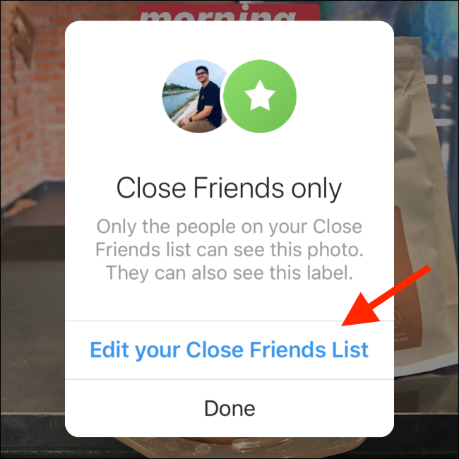Toque em "Editar sua lista de amigos próximos".