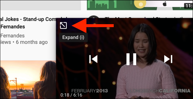 Toque no botão Expandir para abrir a página do vídeo